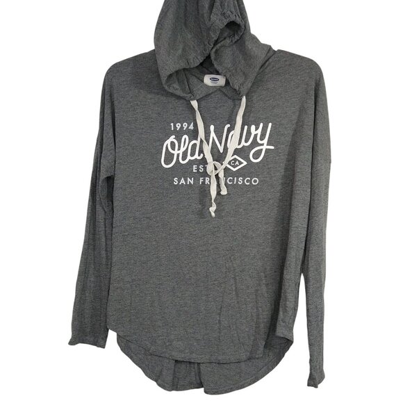 Old Navy Hooded Top Shirt Women Size S Heather Grey Long Sleeve Pullover - Picture 3 of 8